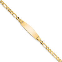 14K Yellow Gold Polished Solid Figaro Link ID Bracelet with Diamond Shape Plate - 8" Length by Oro Pregiato