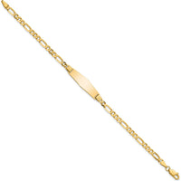 14K Yellow Gold Polished Solid Figaro Link ID Bracelet with Diamond Shape Plate - 8" Length by Oro Pregiato