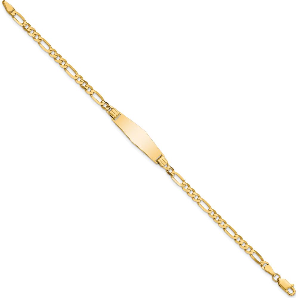 14K Yellow Gold Polished Solid Figaro Link ID Bracelet with Diamond Shape Plate - 8" Length by Oro Pregiato