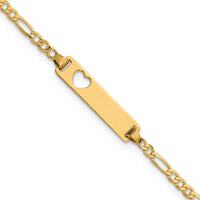 14K Yellow Gold Polished Solid Figaro Link ID Bracelet with Heart Cut-out - 8" Length by Oro Pregiato