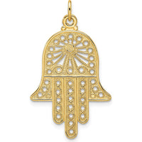 14K Yellow Gold Polished Solid Filigree Hamsa Pendant - 31.45mm Length by Oro Pregiato
