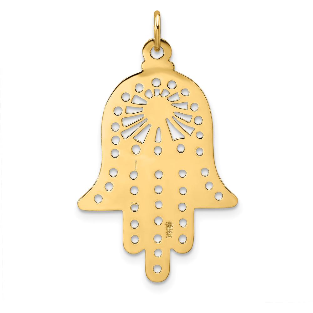 14K Yellow Gold Polished Solid Filigree Hamsa Pendant - 31.45mm Length by Oro Pregiato
