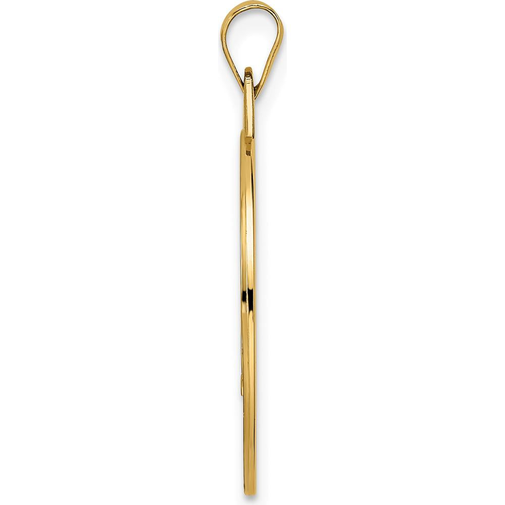 14K Yellow Gold Polished Solid Mazel Symbol Round Disc Pendant - Textured Finish, 29mm by Oro Pregiato