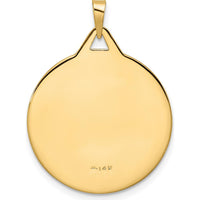 14K Yellow Gold Polished Solid Mazel Symbol Round Disc Pendant - Textured Finish, 29mm by Oro Pregiato