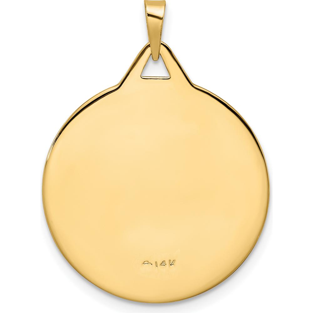14K Yellow Gold Polished Solid Mazel Symbol Round Disc Pendant - Textured Finish, 29mm by Oro Pregiato