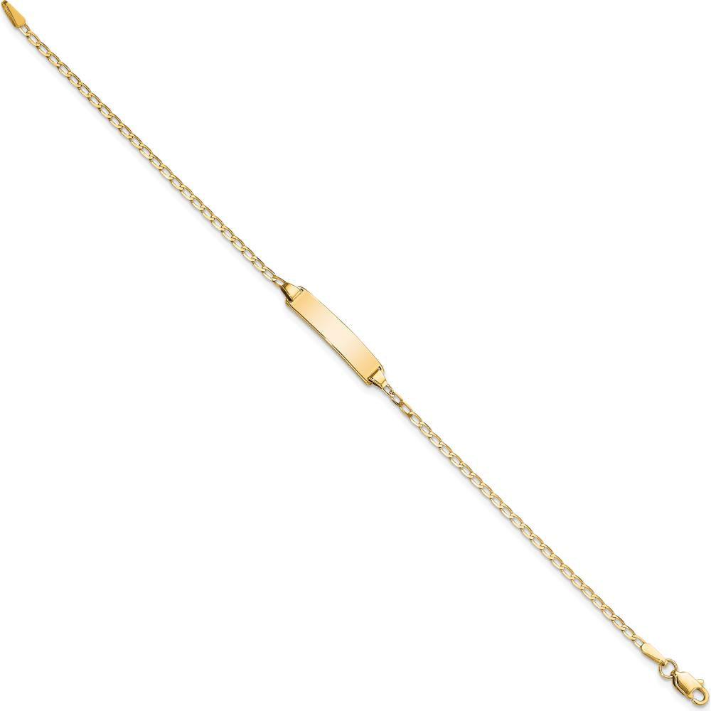14K Yellow Gold Polished Solid Plate Curb Link 7" ID Bracelet by Oro Pregiato
