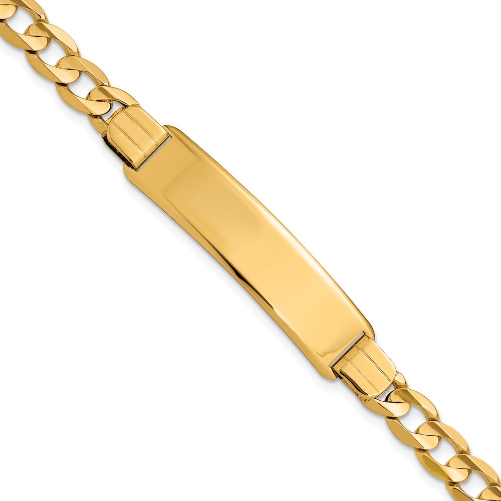 14K Yellow Gold Polished Solid Plate Curb Link ID Bracelet - 7" Length by Oro Pregiato