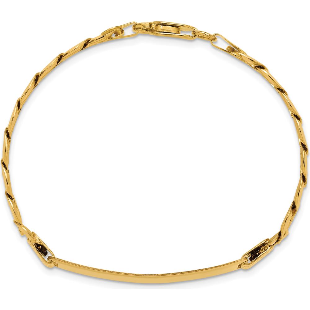 14K Yellow Gold Polished Solid Plate Curb Link ID Bracelet - 7" Length by Oro Pregiato