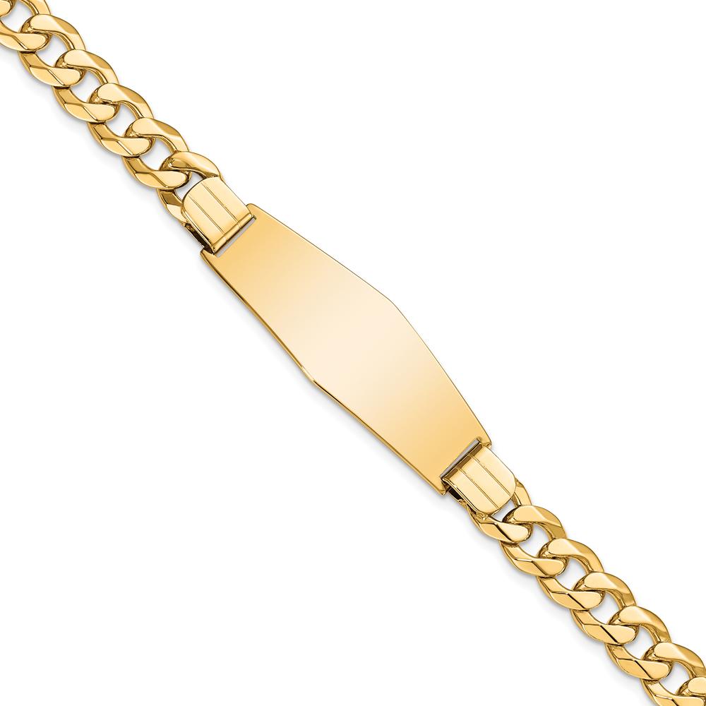14K Yellow Gold Polished Solid Plate Curb Link ID Bracelet - 8" Length by Oro Pregiato