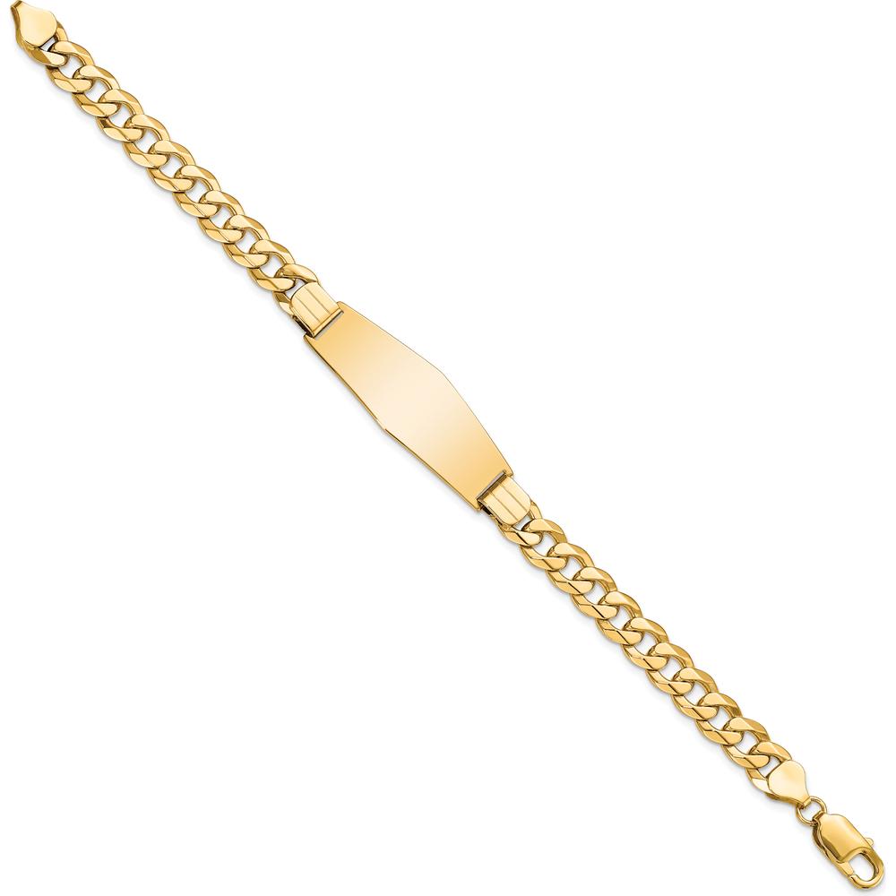 14K Yellow Gold Polished Solid Plate Curb Link ID Bracelet - 8" Length by Oro Pregiato