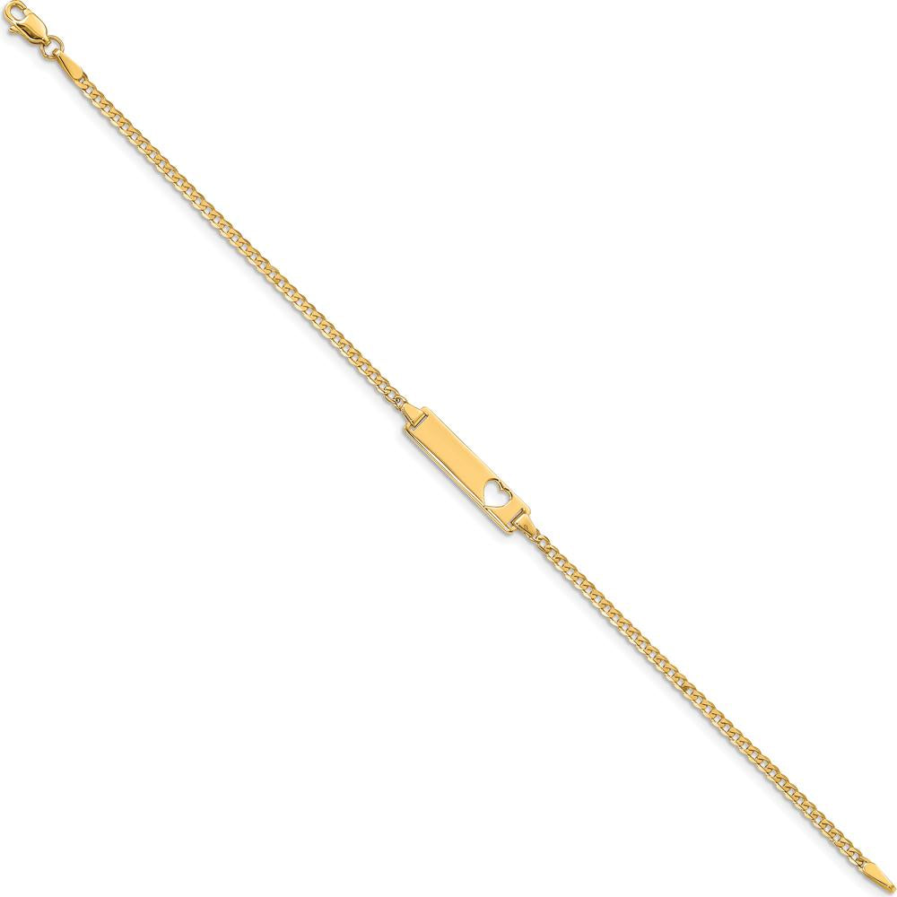 14K Yellow Gold Polished Solid Plate Curb Link ID Bracelet with Cut-out Heart - 7" Length by Oro Pregiato