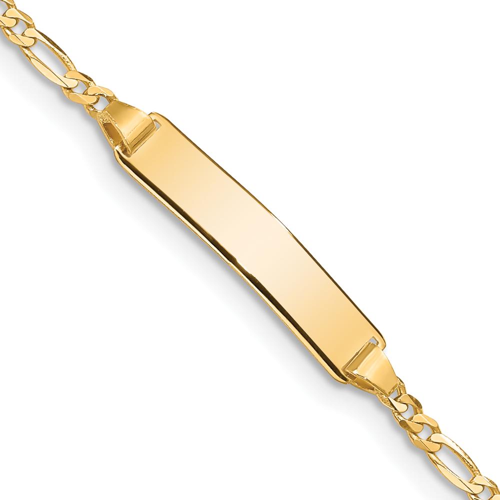 14K Yellow Gold Polished Solid Plate Figaro Link 6" Baby/Child ID Bracelet with Engravable ID Plate by Oro Pregiato