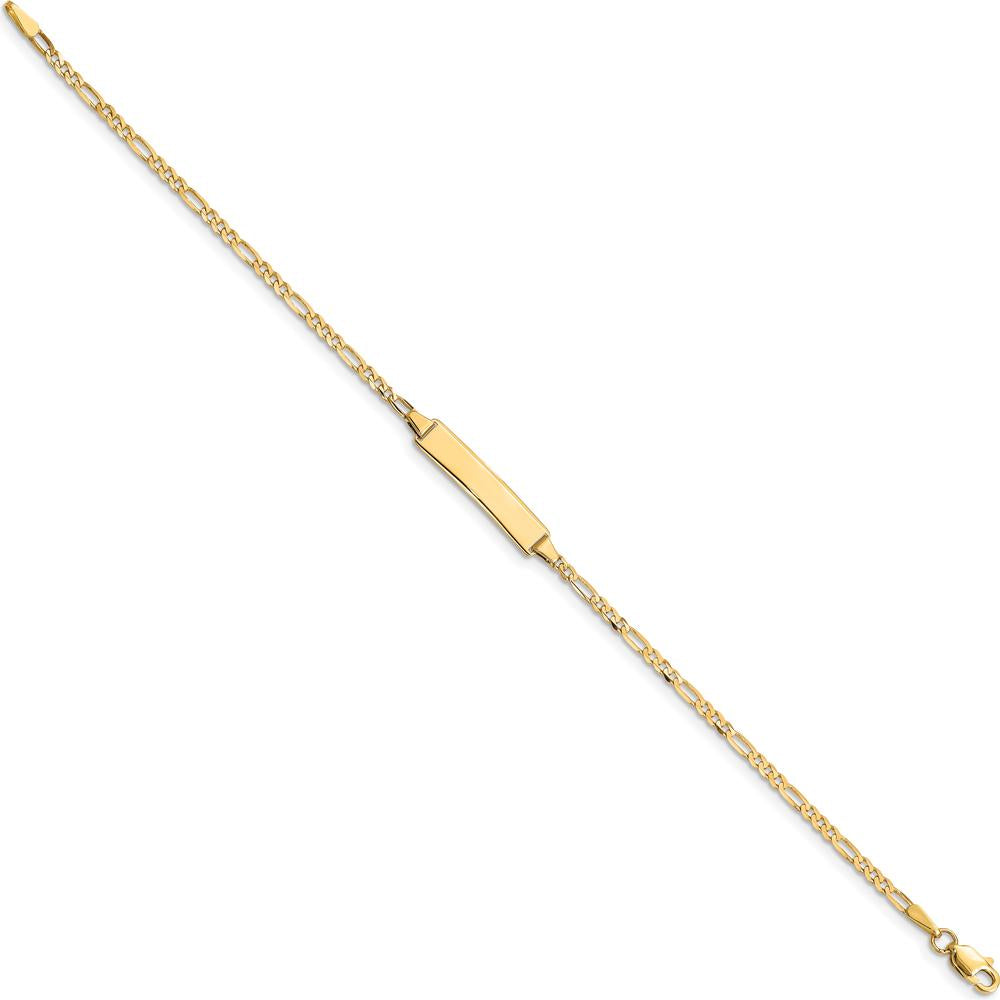 14K Yellow Gold Polished Solid Plate Figaro Link 6" Baby/Child ID Bracelet with Engravable ID Plate by Oro Pregiato