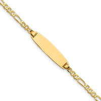 14K Yellow Gold Polished Solid Plate Figaro Link 7" ID Bracelet with Diamond-Cut Texture and Engravable Plate by Oro Pregiato
