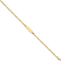 14K Yellow Gold Polished Solid Plate Figaro Link 7" ID Bracelet with Diamond-Cut Texture and Engravable Plate by Oro Pregiato