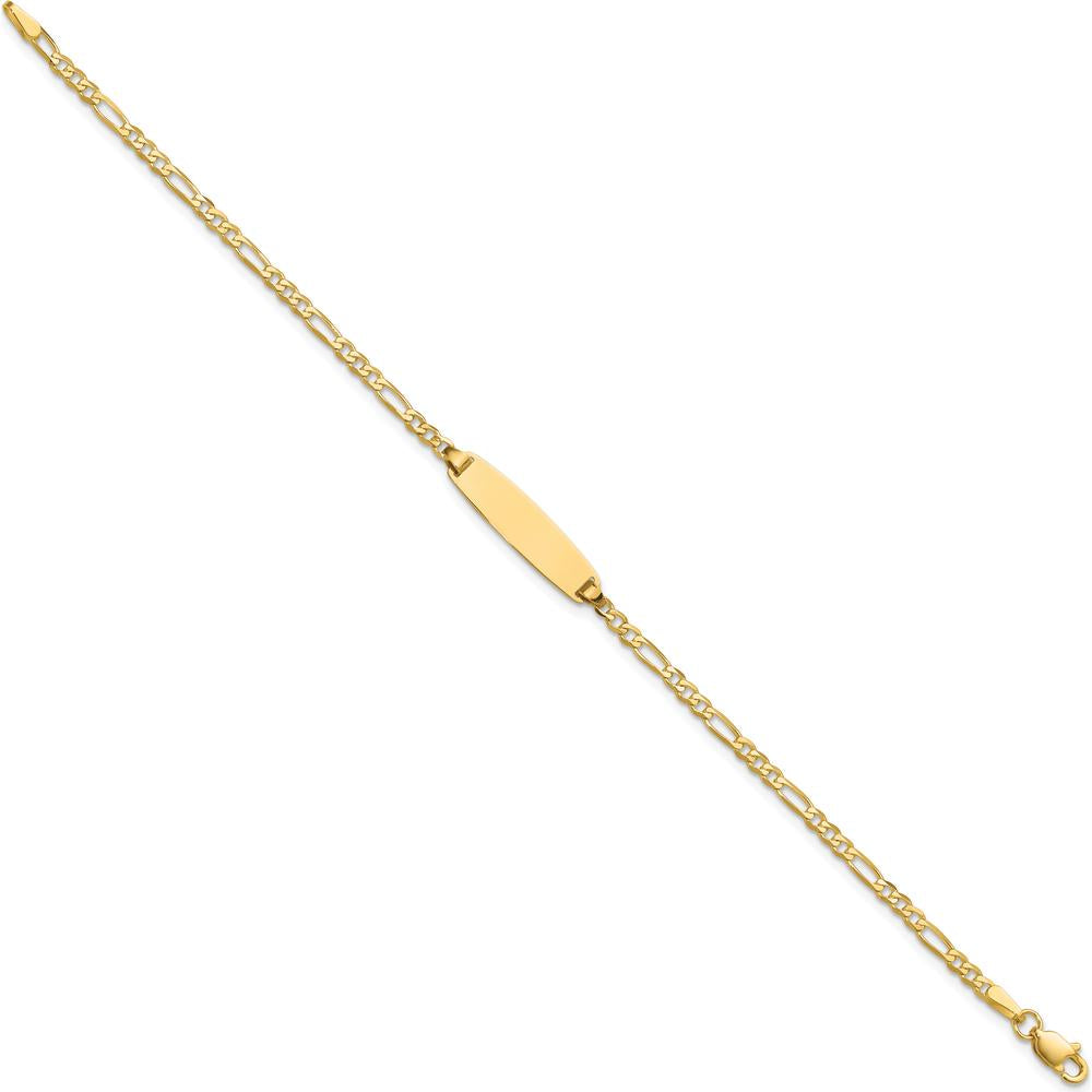 14K Yellow Gold Polished Solid Plate Figaro Link 7" ID Bracelet with Diamond-Cut Texture and Engravable Plate by Oro Pregiato