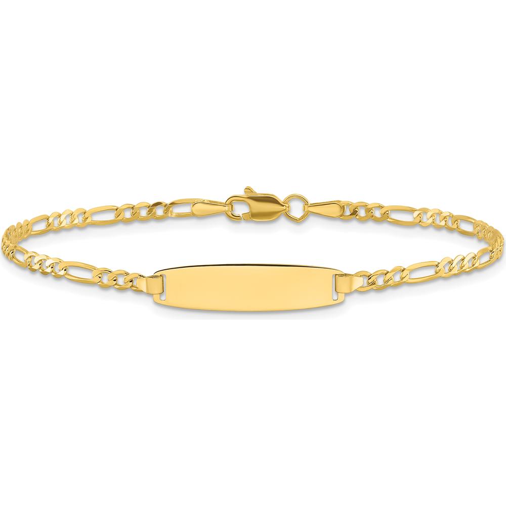14K Yellow Gold Polished Solid Plate Figaro Link 7" ID Bracelet with Diamond-Cut Texture and Engravable Plate by Oro Pregiato