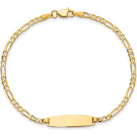 14K Yellow Gold Polished Solid Plate Figaro Link 7" ID Bracelet with Diamond-Cut Texture and Engravable Plate by Oro Pregiato