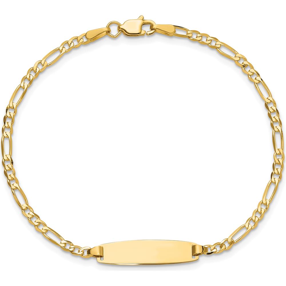 14K Yellow Gold Polished Solid Plate Figaro Link 7" ID Bracelet with Diamond-Cut Texture and Engravable Plate by Oro Pregiato