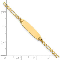 14K Yellow Gold Polished Solid Plate Figaro Link 7" ID Bracelet with Diamond-Cut Texture and Engravable Plate by Oro Pregiato