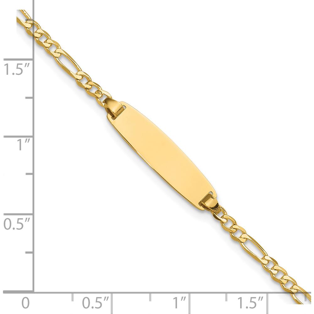 14K Yellow Gold Polished Solid Plate Figaro Link 7" ID Bracelet with Diamond-Cut Texture and Engravable Plate by Oro Pregiato
