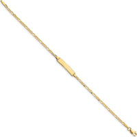 14K Yellow Gold Polished Solid Plate Figaro Link 8" ID Bracelet - Custom Engravable by Oro Pregiato