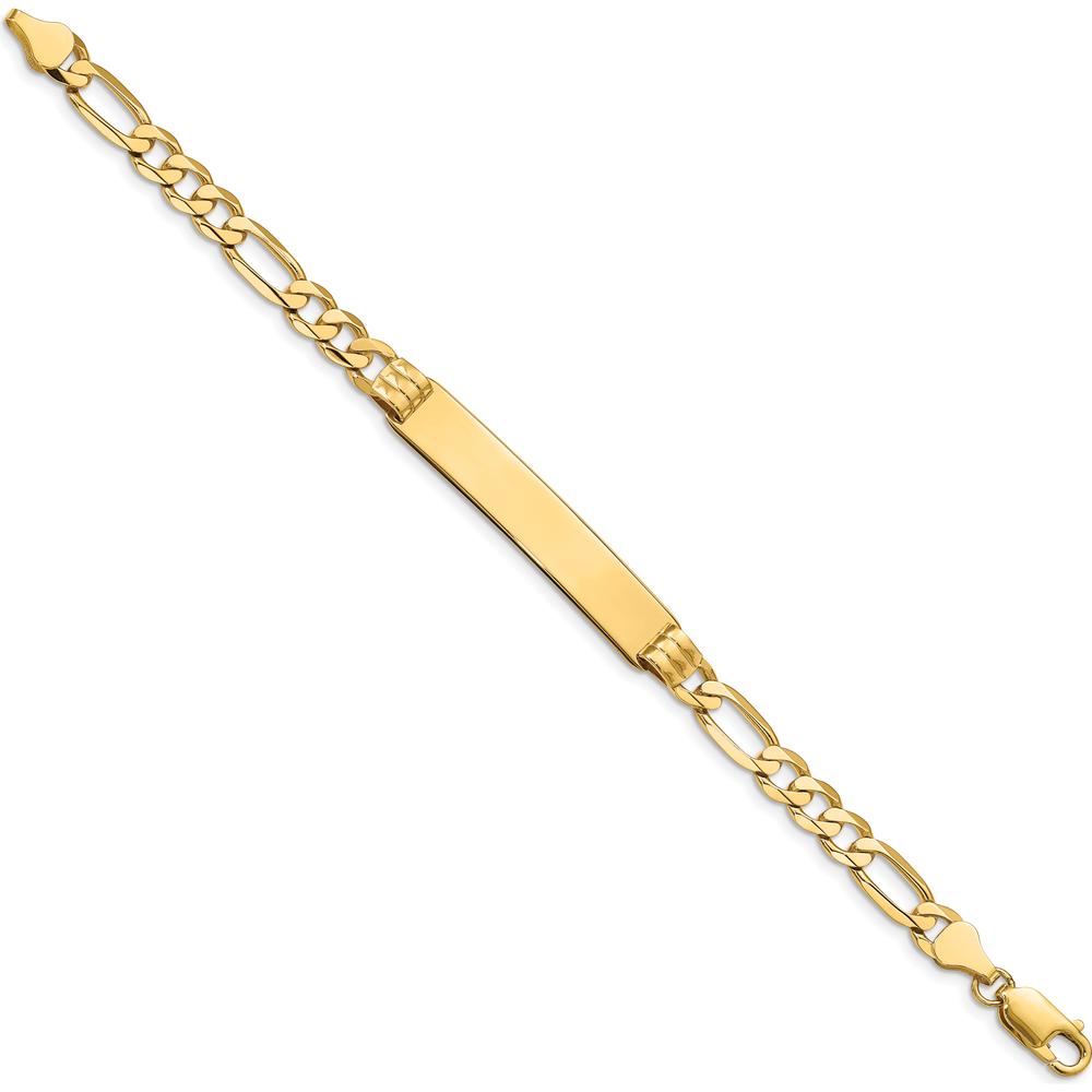 14K Yellow Gold Polished Solid Plate Figaro Link ID Bracelet - 7" by Oro Pregiato