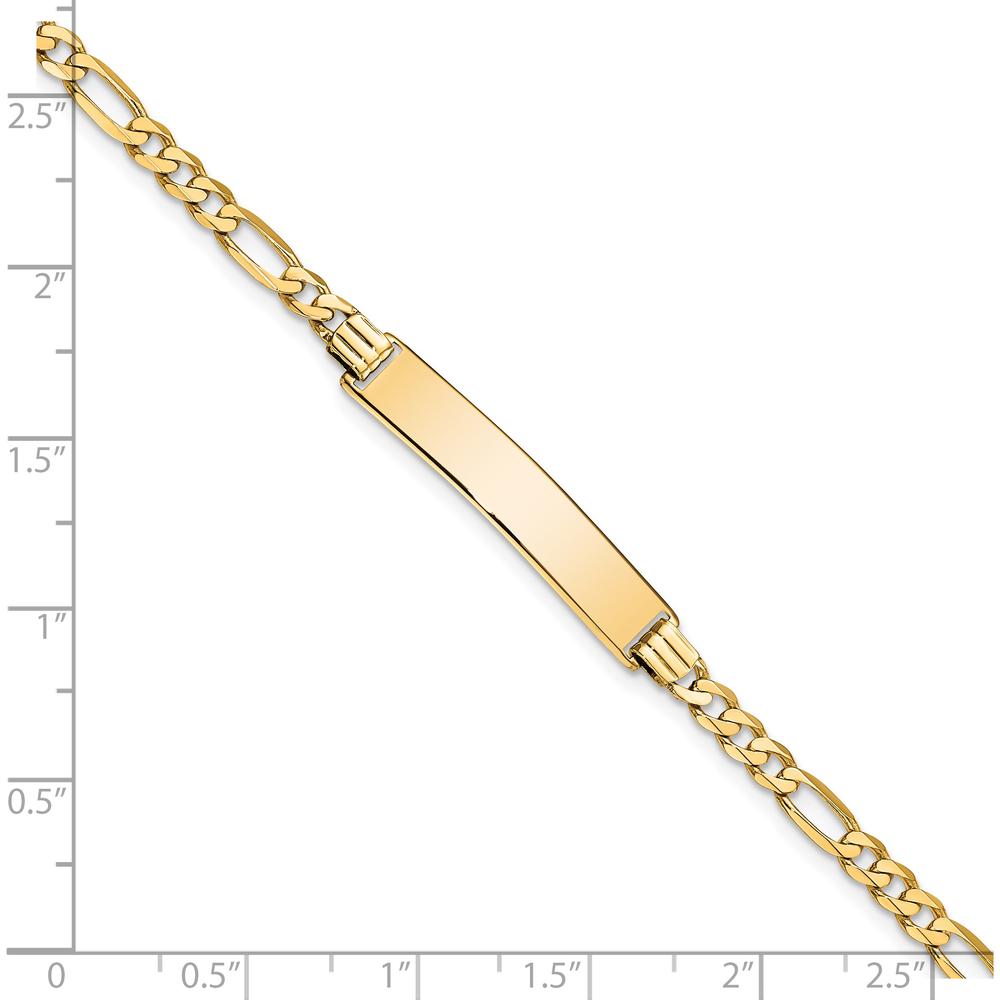14K Yellow Gold Polished Solid Plate Figaro Link ID Bracelet - 7 Inches by Oro Pregiato