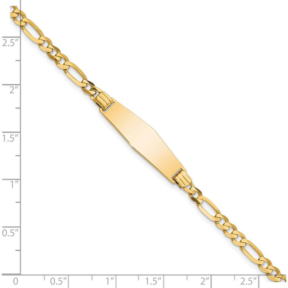 14K Yellow Gold Polished Solid Plate Figaro Link ID Bracelet - 7" Length by Oro Pregiato