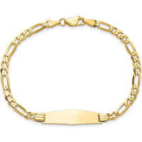 14K Yellow Gold Polished Solid Plate Figaro Link ID Bracelet - 7" Length by Oro Pregiato