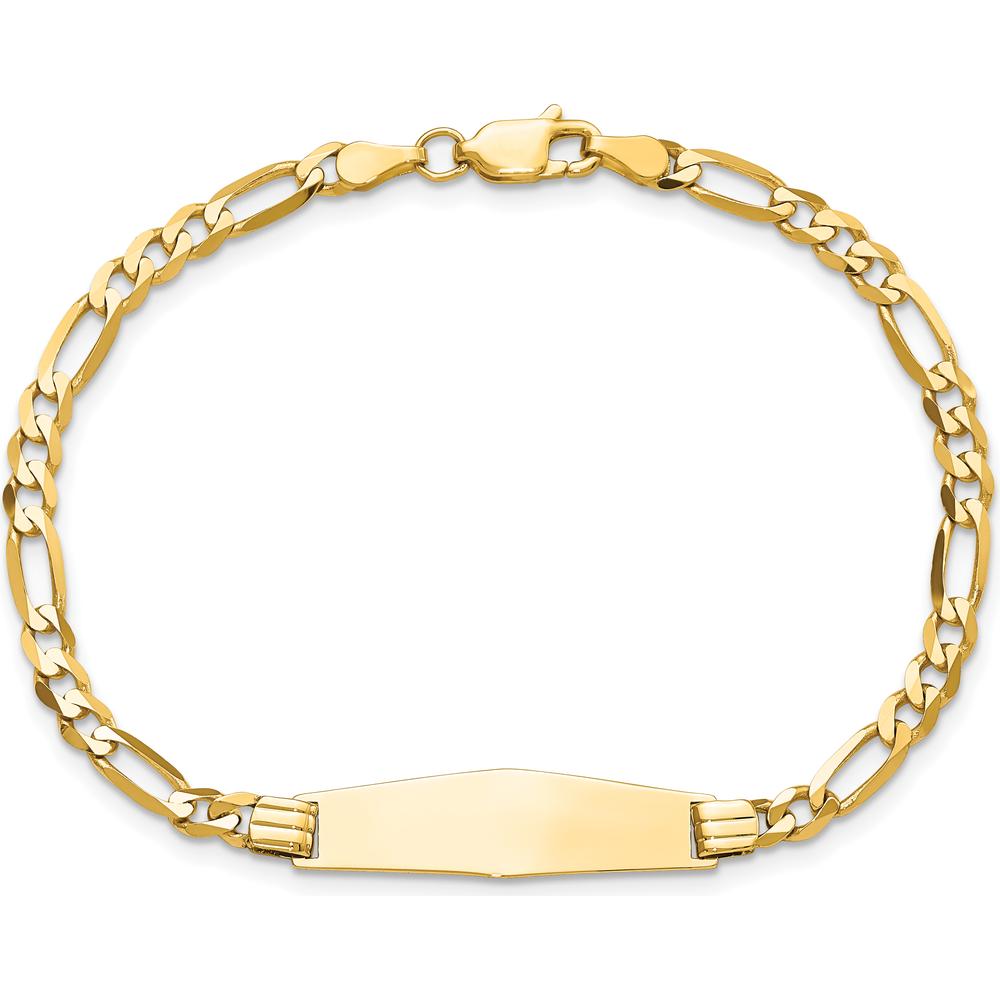 14K Yellow Gold Polished Solid Plate Figaro Link ID Bracelet - 7" Length by Oro Pregiato
