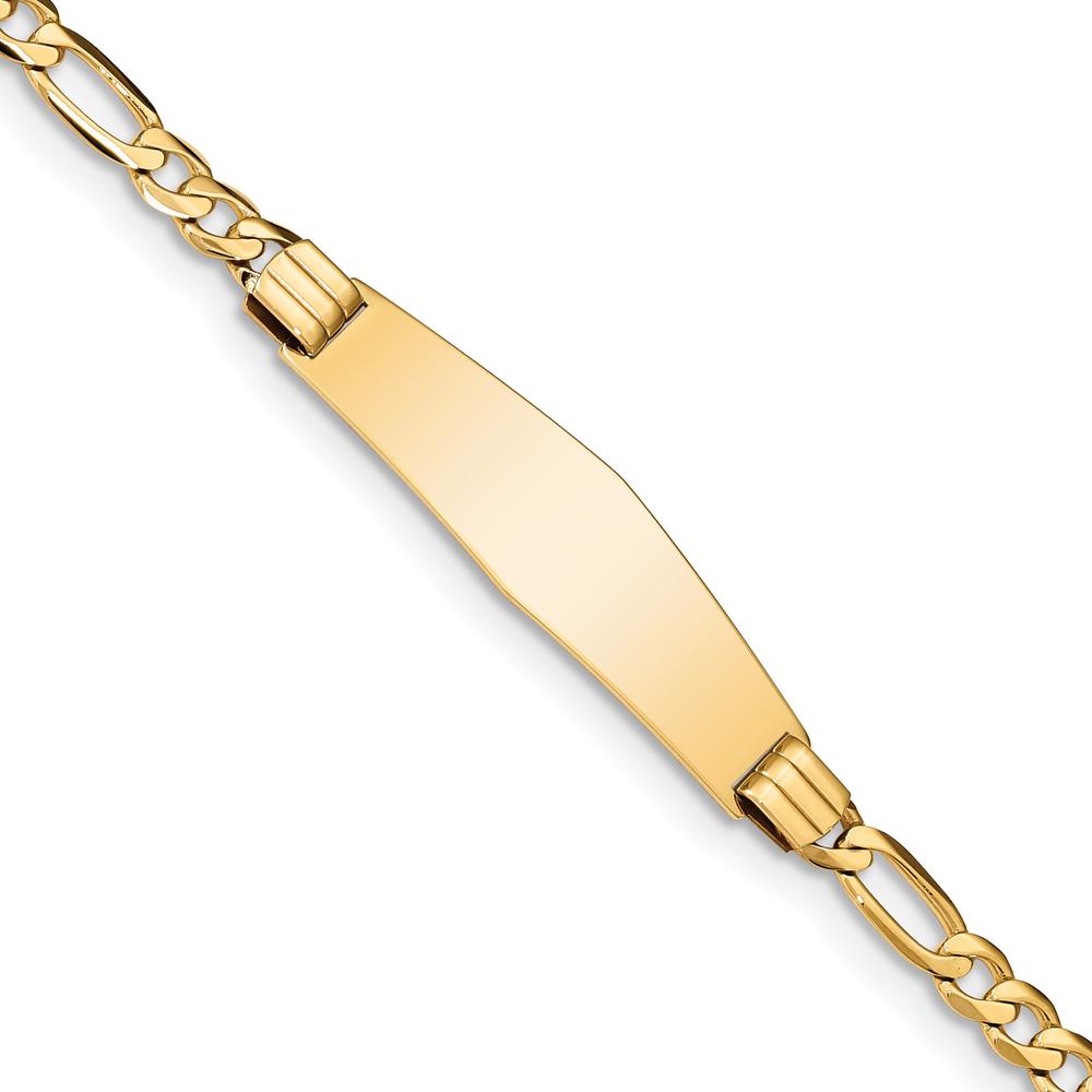 14K Yellow Gold Polished Solid Plate Figaro Link ID Bracelet 8" by Oro Pregiato