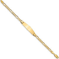14K Yellow Gold Polished Solid Plate Figaro Link ID Bracelet 8" by Oro Pregiato