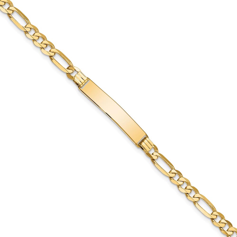 14K Yellow Gold Polished Solid Plate Flat Figaro Link 7" ID Bracelet by Oro Pregiato