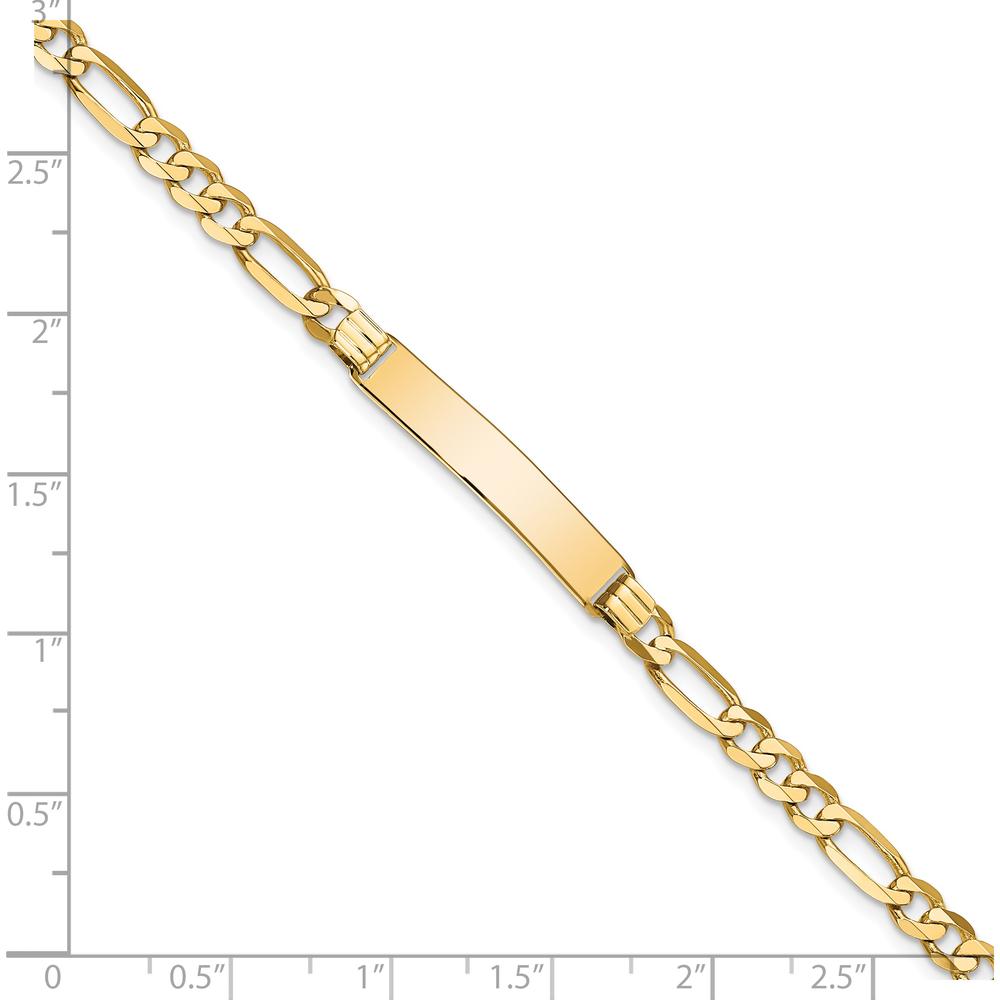 14K Yellow Gold Polished Solid Plate Flat Figaro Link 7" ID Bracelet by Oro Pregiato