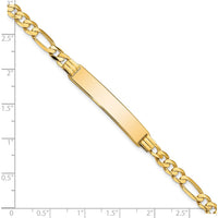 14K Yellow Gold Polished Solid Plate Flat Figaro Link ID Bracelet - 7 Inch Length with Lobster Clasp by Oro Pregiato