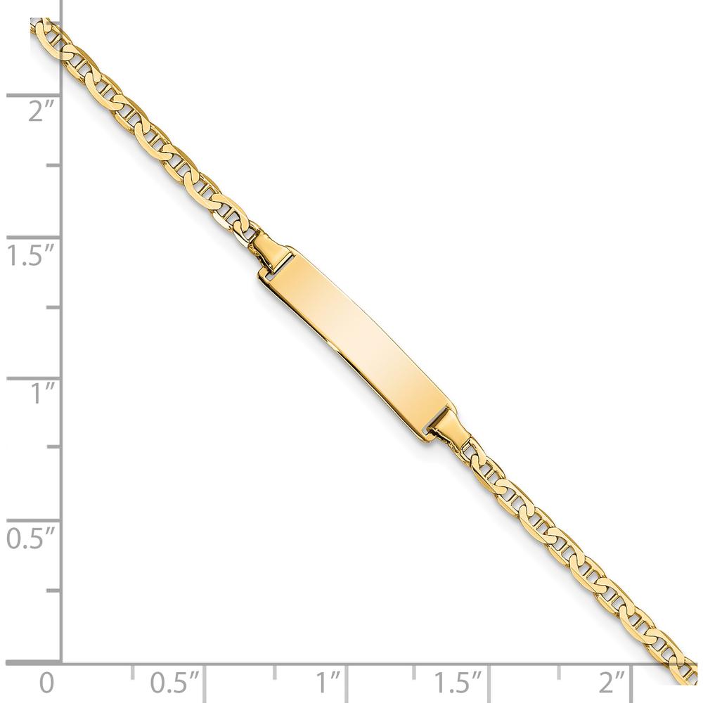 14K Yellow Gold Polished Solid Plate ID Bracelet with Anchor Link Chain - 7" Length by Oro Pregiato