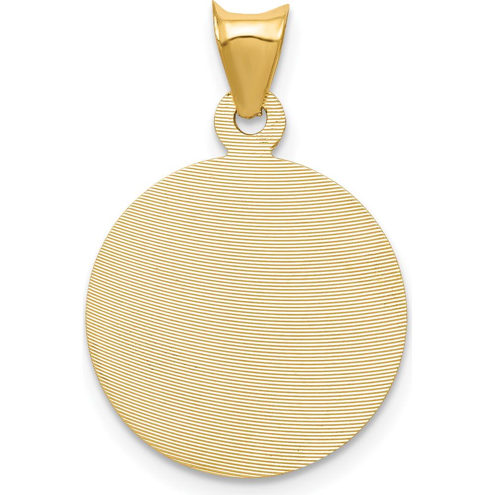 14K Yellow Gold Polished Solid Sagrado Corazon de Jesus Round Pendant with Diamond-Cut Detail by Oro Pregiato