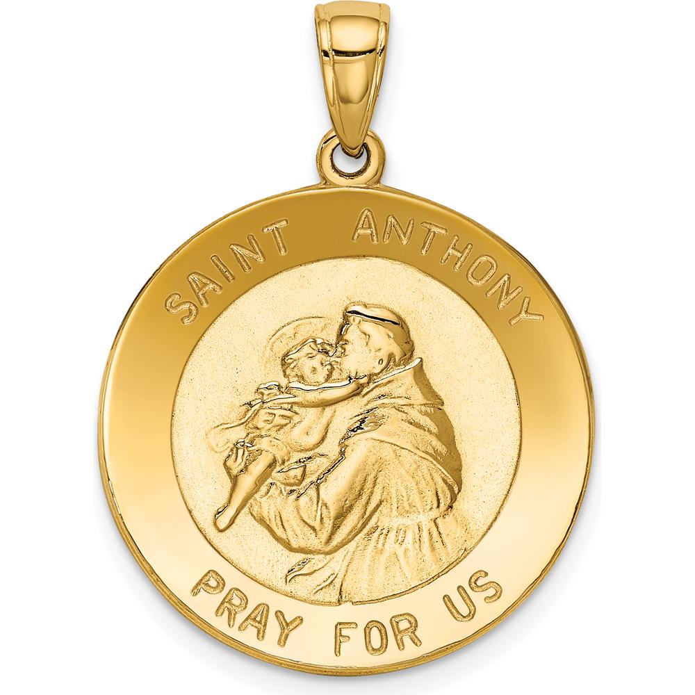 14K Yellow Gold Polished Solid Saint Anthony Large Round Medal Pendant - Faith and Protection Symbol by Oro Pregiato