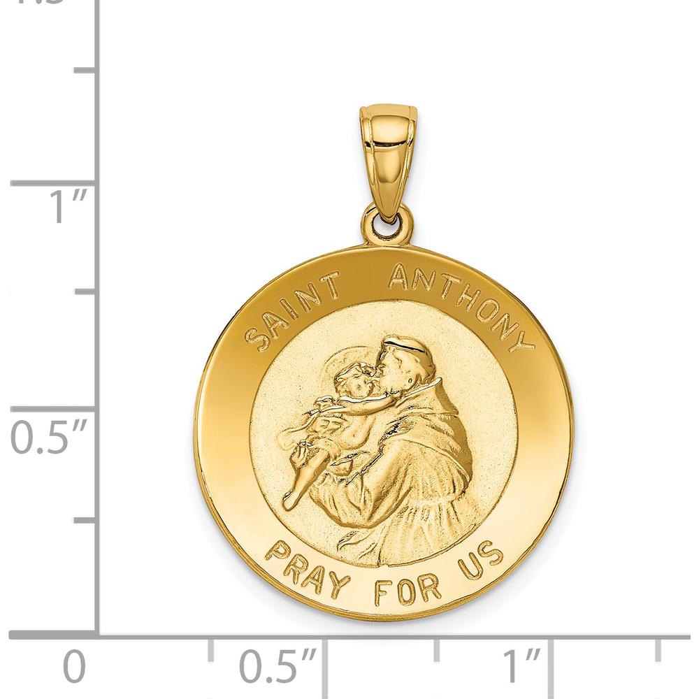 14K Yellow Gold Polished Solid Saint Anthony Large Round Medal Pendant - Faith and Protection Symbol by Oro Pregiato