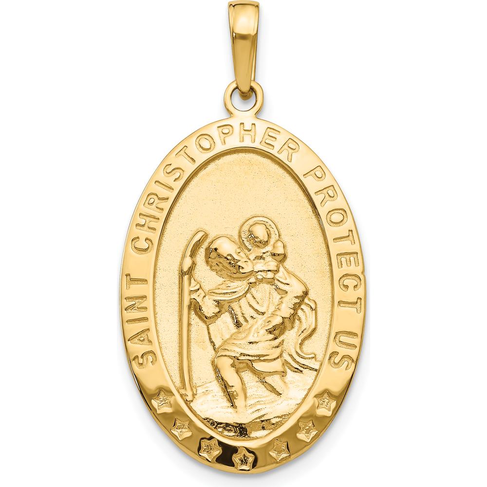 14K Yellow Gold Polished Solid Saint Christopher Medal Oval Pendant - Spiritual Protection Charm by Oro Pregiato