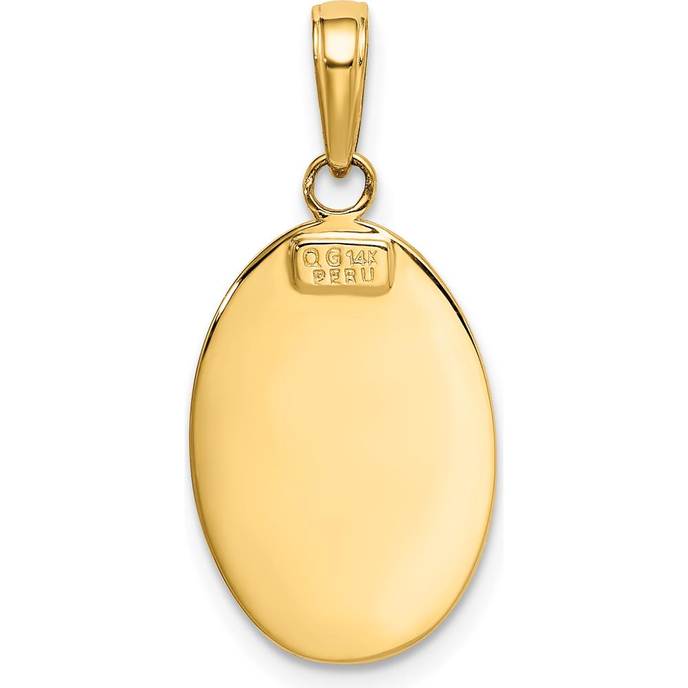 14K Yellow Gold Polished Solid Saint Christopher Medal Oval Pendant with Textured Design by Oro Pregiato