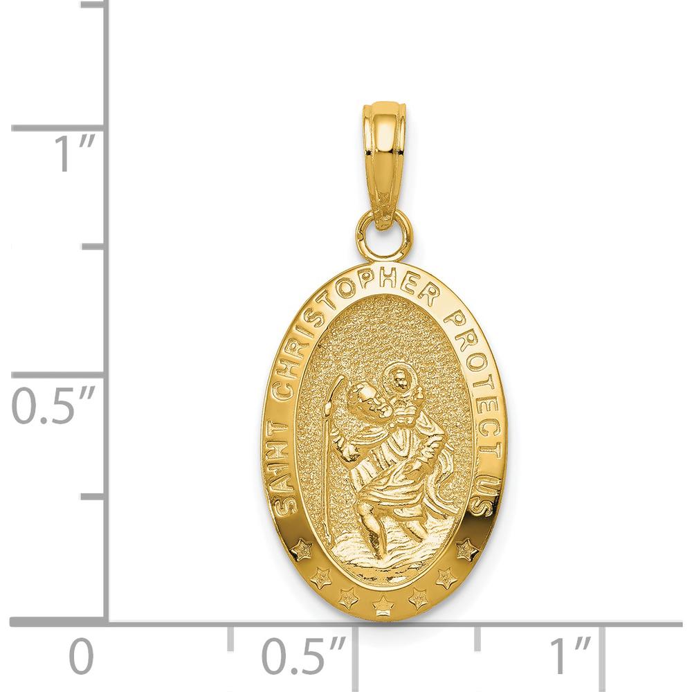 14K Yellow Gold Polished Solid Saint Christopher Medal Oval Pendant with Textured Design by Oro Pregiato