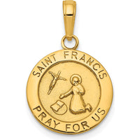 14K Yellow Gold Polished Solid Saint Francis Medal Round Pendant - 22mm by Oro Pregiato