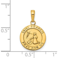 14K Yellow Gold Polished Solid Saint Francis Medal Round Pendant - 22mm by Oro Pregiato