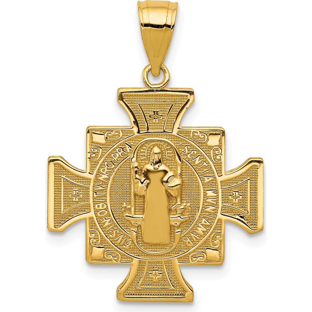 14K Yellow Gold Polished Solid San Benito 2-Sided Cross Pendant - Reversible and Textured Design by Oro Pregiato