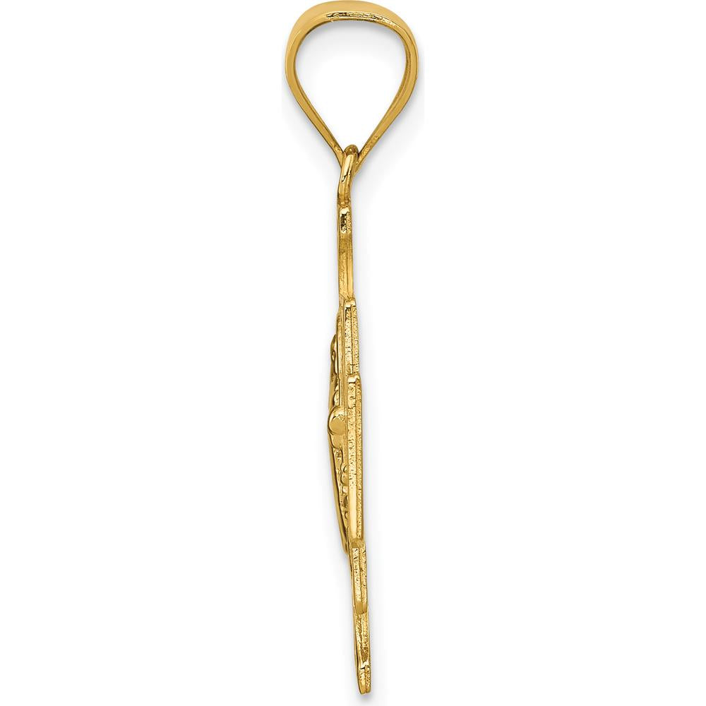 14K Yellow Gold Polished Solid San Benito 2-Sided Cross Pendant - Reversible and Textured Design by Oro Pregiato