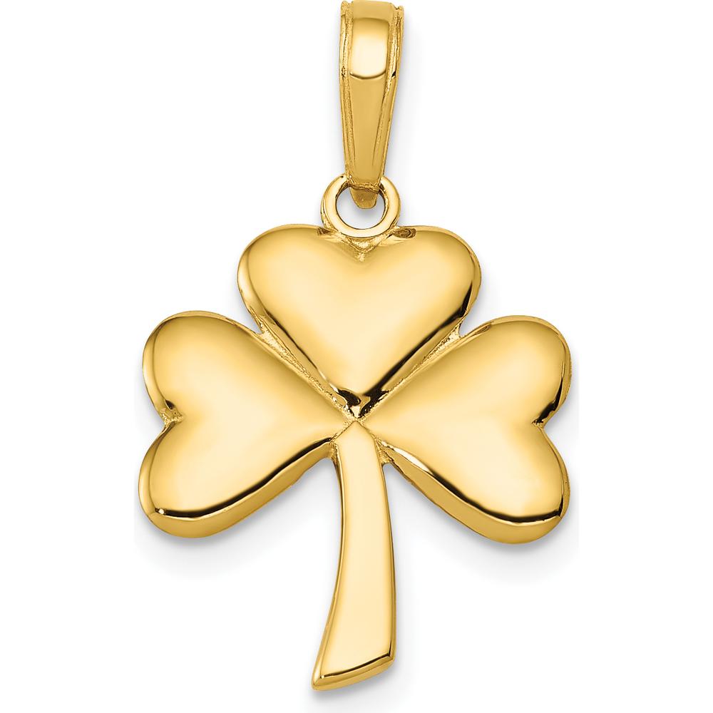 14K Yellow Gold Polished Solid Shamrock Pendant - 25mm Length by Oro Pregiato