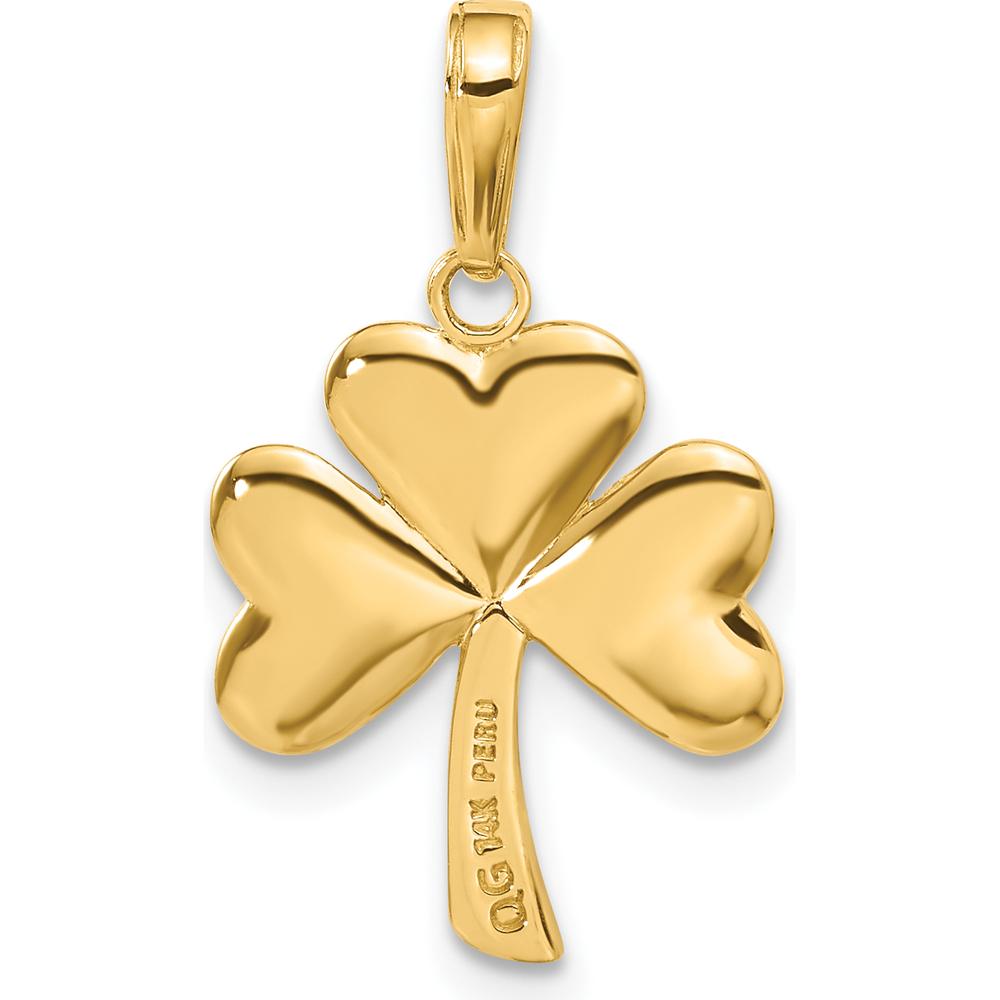 14K Yellow Gold Polished Solid Shamrock Pendant - 25mm Length by Oro Pregiato