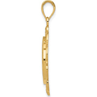 14K Yellow Gold Polished Solid St. Michael Medal Round Pendant with Scalloped Edge - 33mm Length by Oro Pregiato